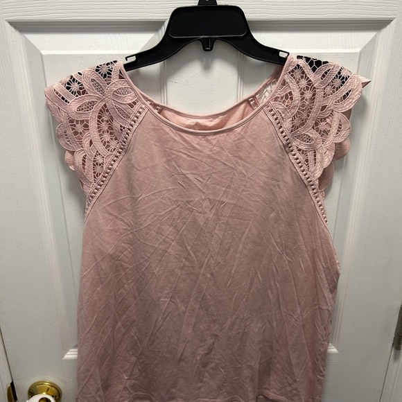 LOFT Pink Blouse with Elegant Lace Sleeves - Picture 2 of 8